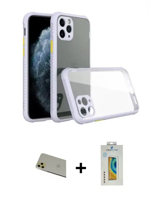 ieg™ iPhone 11 Pro Max Kılıf Nova Asil Özel Seri - Siyah Polymer Nano Ekran Koruyucu + Rainbow Kamera Lens Koruma Cam - GD
