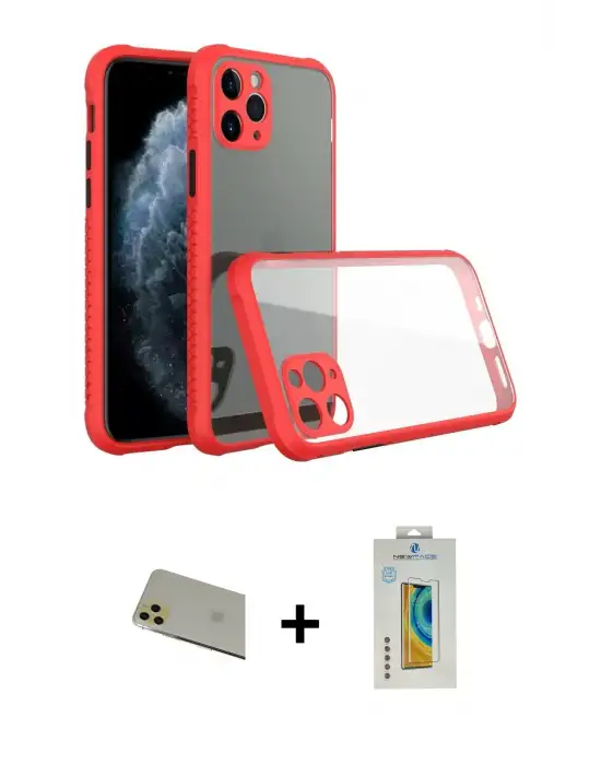 ieg™ iPhone 11 Pro Max Kılıf Nova Asil Özel Seri - Siyah Polymer Nano Ekran Koruyucu + Rainbow Kamera Lens Koruma Cam - GD