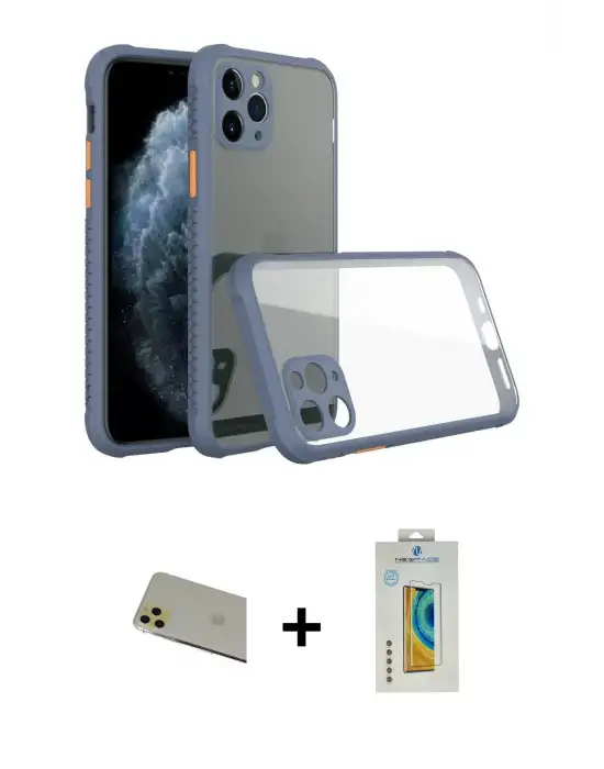 ieg™ iPhone 11 Pro Max Kılıf Nova Asil Özel Seri - Siyah Polymer Nano Ekran Koruyucu + Rainbow Kamera Lens Koruma Cam - GD