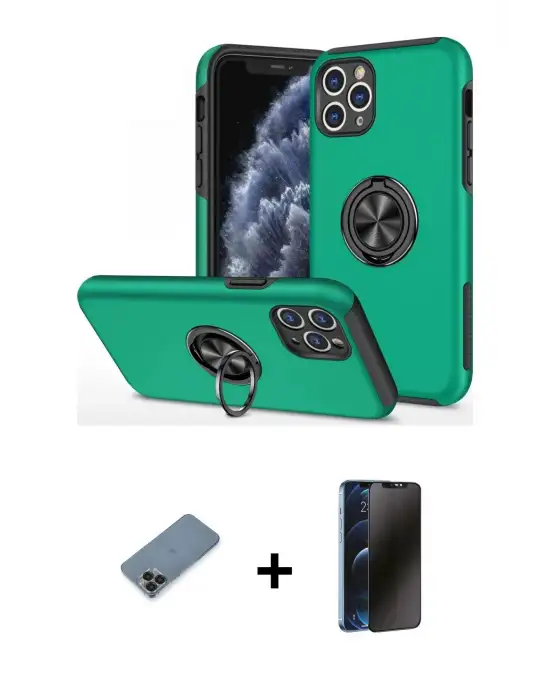 ieg™ iPhone 11 Pro Max Kılıf Odak Form Prime - Siyah 3D Antistatik Hayalet Cam Ekran Koruyucu + Metal Kamera Lens Koruma Cam - SH