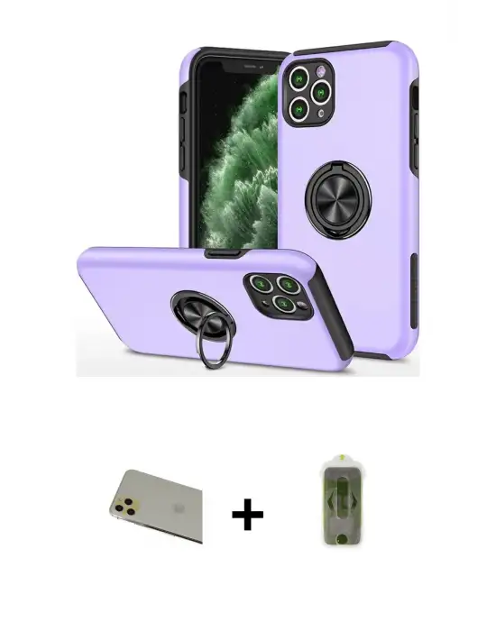 ieg™ iPhone 11 Pro Max Kılıf Odak Form Prime - Siyah Joko Magic 5D Hayalet Cam + Rainbow Kamera Lens Koruma Cam - GD