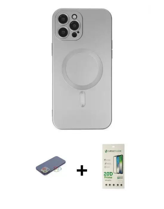 ieg™ iPhone 12 Pro Max Kılıf Akış Minimal Özel Seri - Siyah 20D Premium Cam Ekran Koruyucu + Renkli Kamera Lens Koruma Cam - MI