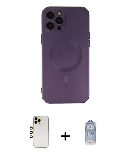 ieg™ iPhone 12 Pro Max Kılıf Akış Minimal Özel Seri - Siyah Joko Magic 5D Cam + Shine Kamera Lens - GD