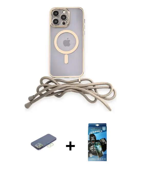 ieg™ iPhone 12 Pro Max Kılıf Eksen Özel Seri - Siyah 34D Izgaralı Cam + Renkli Kamera Lens Koruma Cam - YL