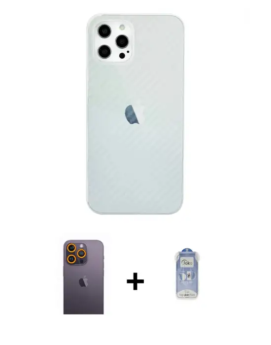 ieg™ iPhone 12 Pro Max Kılıf Nova Çizgi - Siyah Joko Magic 5D Cam + Neon Fosforlu Kamera Lens - SI
