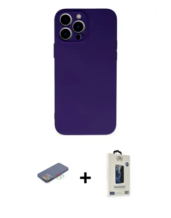 ieg™ iPhone 13 Pro Max Kılıf Ahenk Serisi - Siyah Bilvis Hayalet Cam Ekran Koruyucu + Renkli Kamera Lens Koruma Cam - MI