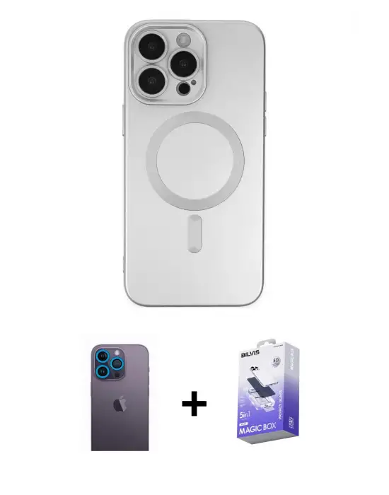ieg™ iPhone 13 Pro Max Kılıf Akış Minimal Özel Seri - Siyah Bilvis 5in1 5D Magic Hayalet Cam Ekran Koruyucu + Neon Fosforlu Kamera Lens - MI