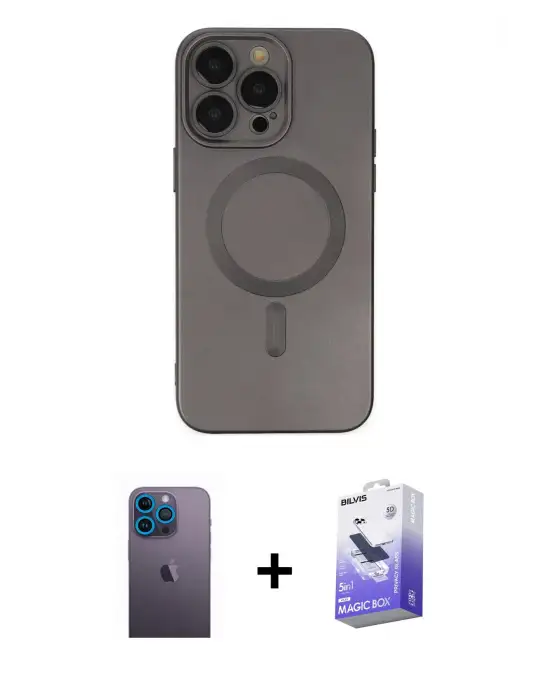 ieg™ iPhone 13 Pro Max Kılıf Akış Minimal Özel Seri - Siyah Bilvis 5in1 5D Magic Hayalet Cam Ekran Koruyucu + Neon Fosforlu Kamera Lens - MI