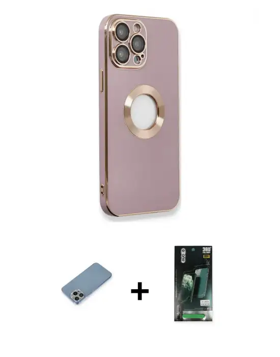 ieg™ iPhone 13 Pro Max Kılıf İz Form Serisi - Şeffaf 360 Full Body Arka Koruyucu + Shine Kamera Lens Koruma Cam - GI