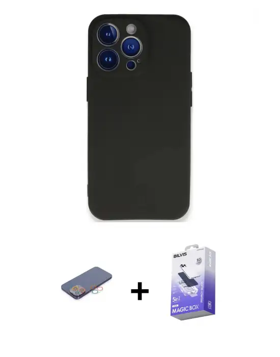 ieg™ iPhone 13 Pro Max Kılıf Kozmos Yansıma Özel Seri - Siyah Bilvis 5in1 5D Magic Hayalet Cam Ekran Koruyucu + Renkli Kamera Lens Koruma Cam - PE