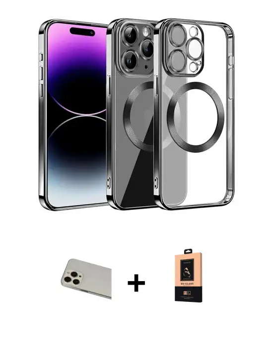 ieg™ iPhone 13 Pro Max Kılıf Pusula Form - Şeffaf Maxco Cam Ekran Koruyucu + Rainbow Kamera Lens Koruma Cam - REGD
