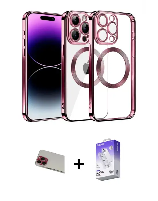 ieg™ iPhone 13 Pro Max Kılıf Pusula Form - Siyah Bilvis 5in1 3D Magic Cam Ekran Koruyucu + Rainbow Kamera Lens Koruma Cam - KI