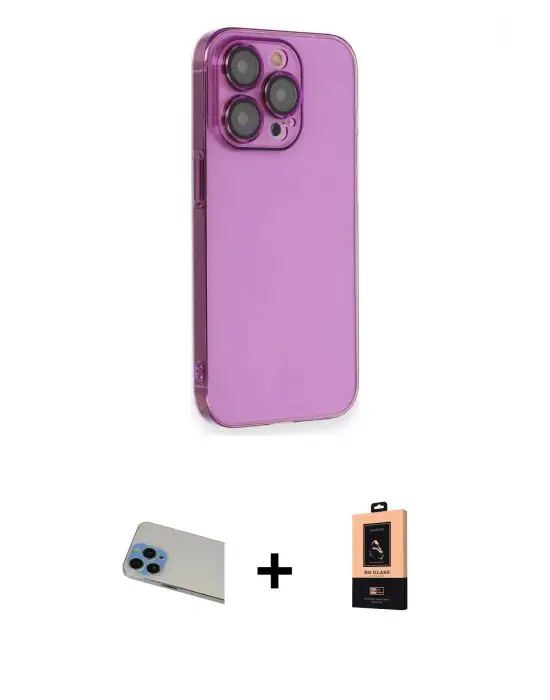 ieg™ iPhone 13 Pro Max Kılıf Siluet Minimal Özel Seri - Şeffaf Maxco Cam Ekran Koruyucu + Rainbow Kamera Lens Koruma Cam - MI