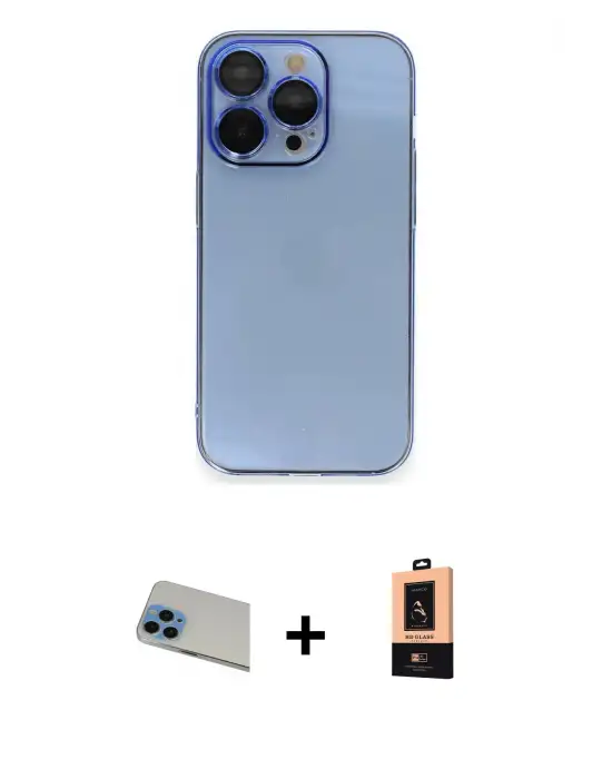 ieg™ iPhone 13 Pro Max Kılıf Siluet Minimal Özel Seri - Şeffaf Maxco Cam Ekran Koruyucu + Rainbow Kamera Lens Koruma Cam - MI