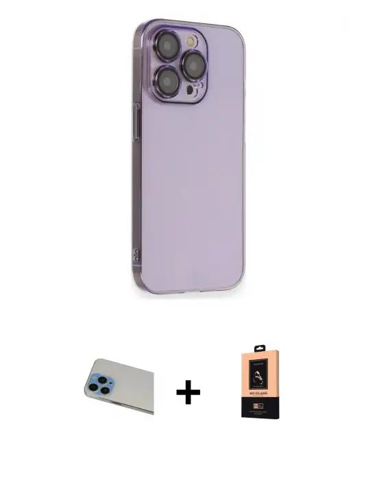 ieg™ iPhone 13 Pro Max Kılıf Siluet Minimal Özel Seri - Şeffaf Maxco Cam Ekran Koruyucu + Rainbow Kamera Lens Koruma Cam - MI