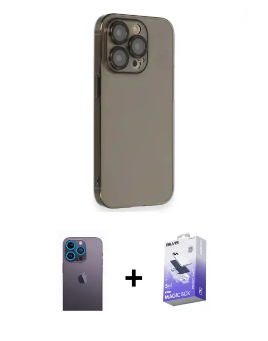 ieg™ iPhone 13 Pro Max Kılıf Siluet Minimal Özel Seri - Siyah Bilvis 5in1 5D Magic Hayalet Cam Ekran Koruyucu + Neon Fosforlu Kamera Lens - MI