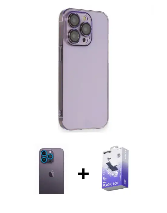 ieg™ iPhone 13 Pro Max Kılıf Siluet Minimal Özel Seri - Siyah Bilvis 5in1 5D Magic Hayalet Cam Ekran Koruyucu + Neon Fosforlu Kamera Lens - MI