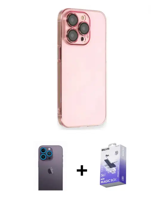 ieg™ iPhone 13 Pro Max Kılıf Siluet Minimal Özel Seri - Siyah Bilvis 5in1 5D Magic Hayalet Cam Ekran Koruyucu + Neon Fosforlu Kamera Lens - MI