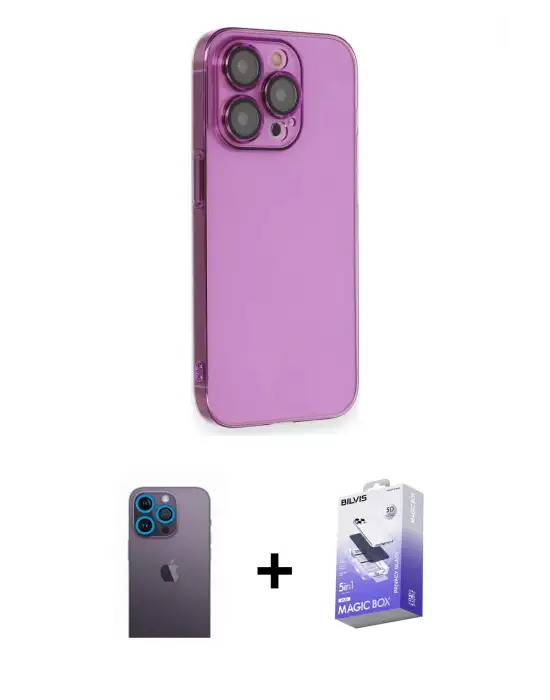 ieg™ iPhone 13 Pro Max Kılıf Siluet Minimal Özel Seri - Siyah Bilvis 5in1 5D Magic Hayalet Cam Ekran Koruyucu + Neon Fosforlu Kamera Lens - MI