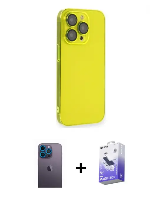 ieg™ iPhone 13 Pro Max Kılıf Siluet Minimal Özel Seri - Siyah Bilvis 5in1 5D Magic Hayalet Cam Ekran Koruyucu + Neon Fosforlu Kamera Lens - MI