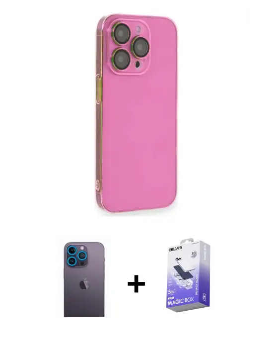 ieg™ iPhone 13 Pro Max Kılıf Siluet Minimal Özel Seri - Siyah Bilvis 5in1 5D Magic Hayalet Cam Ekran Koruyucu + Neon Fosforlu Kamera Lens - MI