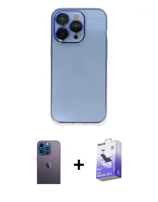 ieg™ iPhone 13 Pro Max Kılıf Siluet Minimal Özel Seri - Siyah Bilvis 5in1 5D Magic Hayalet Cam Ekran Koruyucu + Neon Fosforlu Kamera Lens - MI