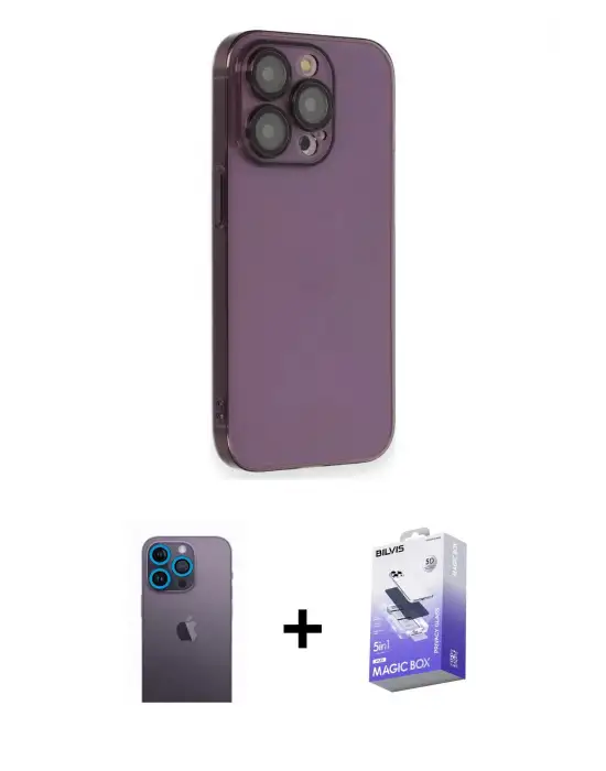 ieg™ iPhone 13 Pro Max Kılıf Siluet Minimal Özel Seri - Siyah Bilvis 5in1 5D Magic Hayalet Cam Ekran Koruyucu + Neon Fosforlu Kamera Lens - MI