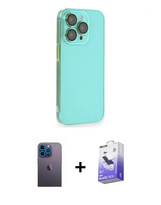 ieg™ iPhone 13 Pro Max Kılıf Siluet Minimal Özel Seri - Siyah Bilvis 5in1 5D Magic Hayalet Cam Ekran Koruyucu + Neon Fosforlu Kamera Lens - MI