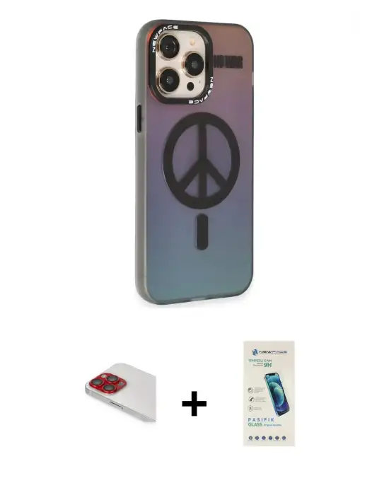ieg™ iPhone 13 Pro Max Kılıf Siluet Modern Koleksiyonu - Şeffaf Pasifik Cam Ekran Koruyucu + Pers Alüminyum Kamera Lens - KI