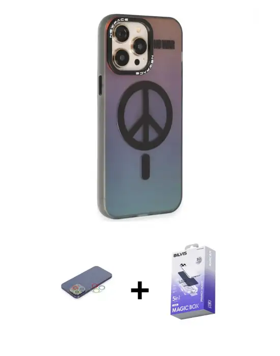 ieg™ iPhone 13 Pro Max Kılıf Siluet Modern Koleksiyonu - Siyah Bilvis 5in1 5D Magic Hayalet Cam Ekran Koruyucu + Renkli Kamera Lens Koruma Cam - MI