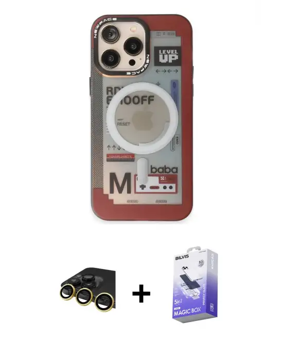 ieg™ iPhone 13 Pro Max Kılıf Siluet Modern Koleksiyonu - Siyah Bilvis 5in1 5D Magic Hayalet Cam Ekran Koruyucu + Raze Metal Kamera Lens - GD
