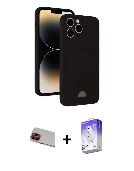 ieg™ iPhone 13 Pro Max Kılıf Vadi Çizgi Prime - Siyah Bilvis 5in1 3D Magic Cam Ekran Koruyucu + Rainbow Kamera Lens Koruma Cam - KI