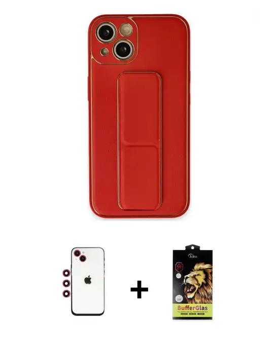 ieg™ iPhone 14 Kılıf Akış Doku - Siyah Buffer Cam Ekran Koruyucu + Shine Kamera Lens - KI