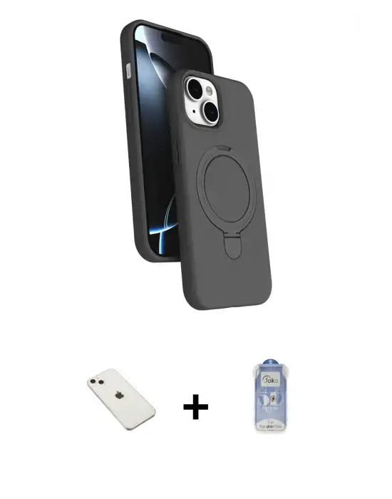 ieg™ iPhone 14 Kılıf İz Işık Koleksiyonu - Siyah Joko Magic 5D Cam + Diamond Kamera Lens - PE