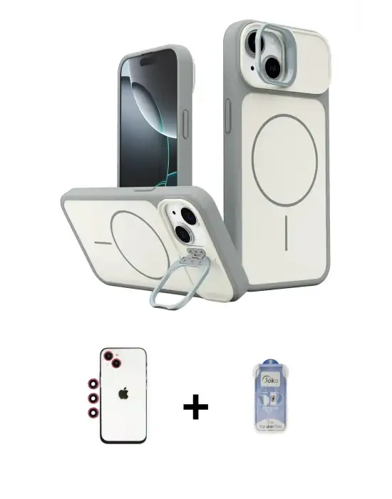 ieg™ iPhone 14 Kılıf İz Modern Prime - Siyah Joko Magic 5D Cam + Shine Kamera Lens - KI
