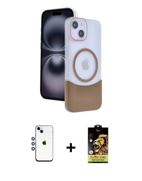 ieg™ iPhone 14 Kılıf Kozmos Form Özel Seri - Siyah Buffer Cam Ekran Koruyucu + Shine Kamera Lens - MI