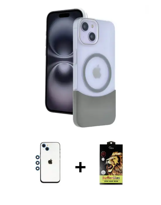 ieg™ iPhone 14 Kılıf Kozmos Form Özel Seri - Siyah Buffer Cam Ekran Koruyucu + Shine Kamera Lens - MI