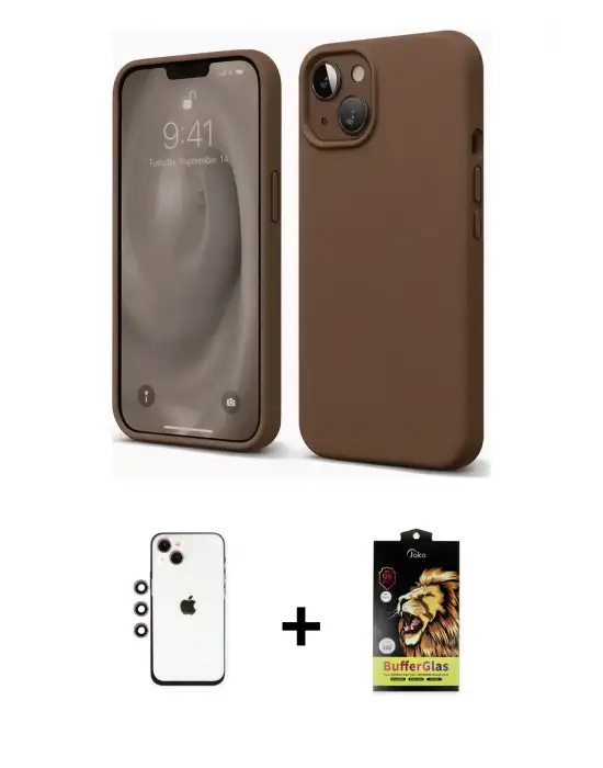 ieg™ iPhone 14 Kılıf Kozmos Yansıma Özel Seri - Siyah Buffer Cam Ekran Koruyucu + Shine Kamera Lens - GI