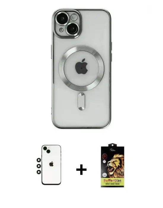 ieg™ iPhone 14 Kılıf Nova Işık Özel Seri - Siyah Buffer Cam Ekran Koruyucu + Shine Kamera Lens - YL