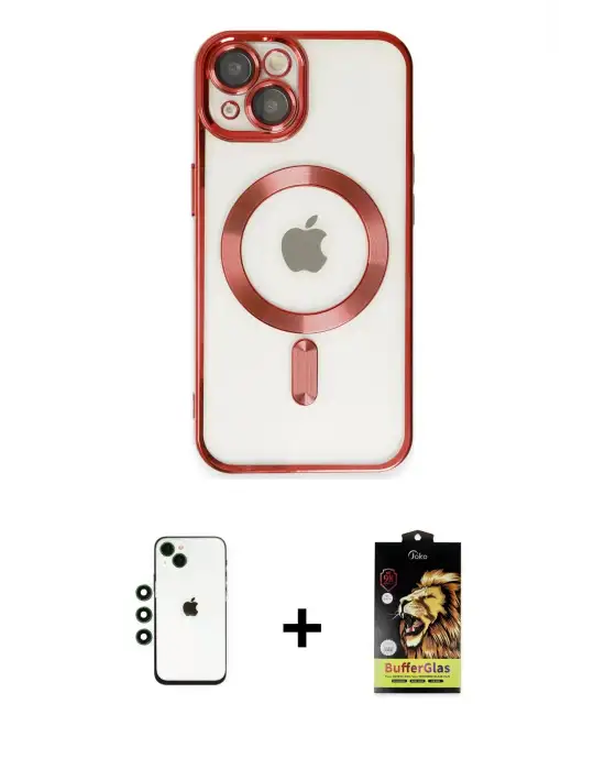 ieg™ iPhone 14 Kılıf Nova Işık Özel Seri - Siyah Buffer Cam Ekran Koruyucu + Shine Kamera Lens - YL