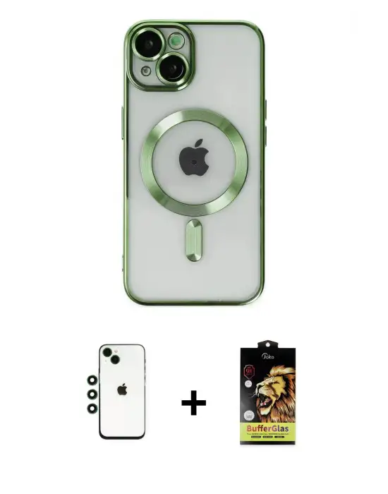 ieg™ iPhone 14 Kılıf Nova Işık Özel Seri - Siyah Buffer Cam Ekran Koruyucu + Shine Kamera Lens - YL