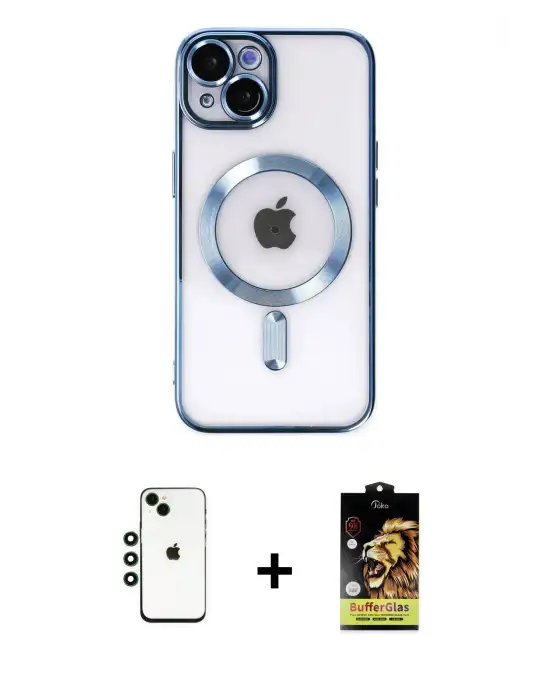 ieg™ iPhone 14 Kılıf Nova Işık Özel Seri - Siyah Buffer Cam Ekran Koruyucu + Shine Kamera Lens - YL
