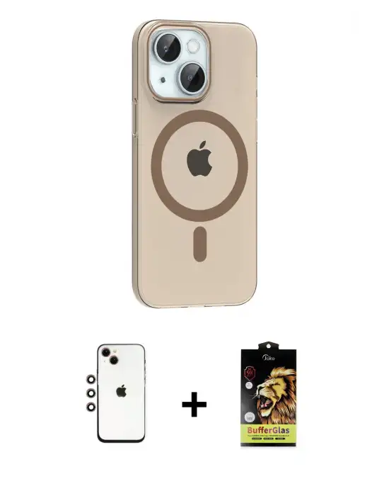 ieg™ iPhone 14 Kılıf Pusula Form Özel Seri - Siyah Buffer Cam Ekran Koruyucu + Shine Kamera Lens - GI