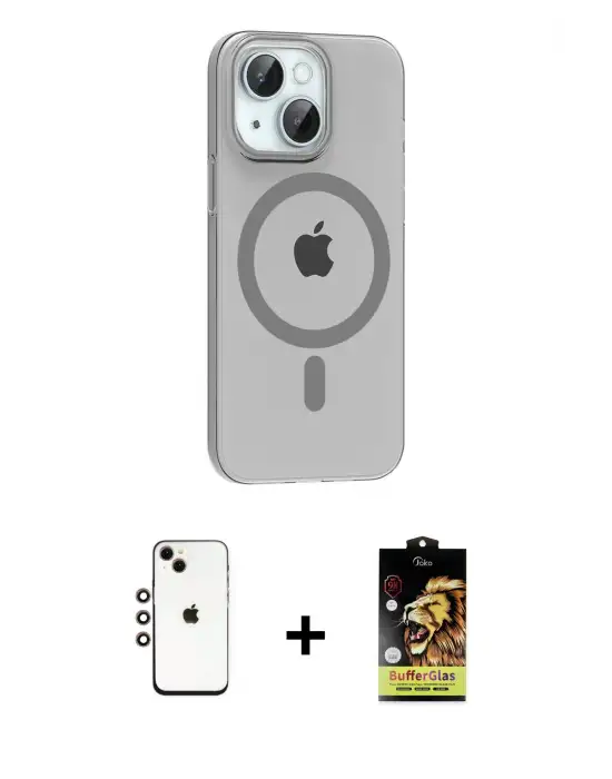 ieg™ iPhone 14 Kılıf Pusula Form Özel Seri - Siyah Buffer Cam Ekran Koruyucu + Shine Kamera Lens - GI