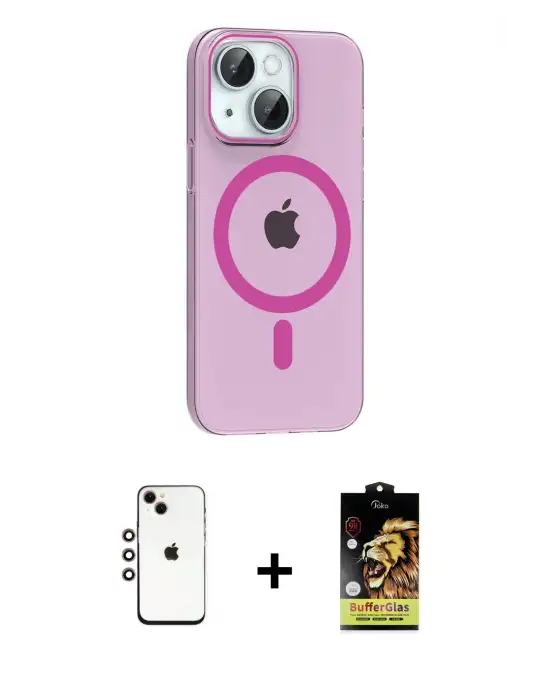 ieg™ iPhone 14 Kılıf Pusula Form Özel Seri - Siyah Buffer Cam Ekran Koruyucu + Shine Kamera Lens - GI