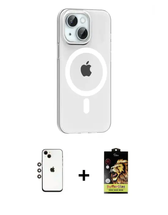 ieg™ iPhone 14 Kılıf Pusula Form Özel Seri - Siyah Buffer Cam Ekran Koruyucu + Shine Kamera Lens - GI