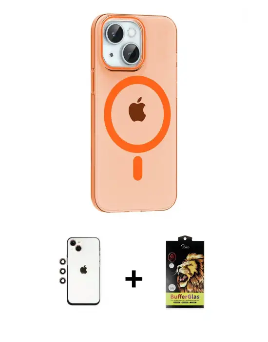 ieg™ iPhone 14 Kılıf Pusula Form Özel Seri - Siyah Buffer Cam Ekran Koruyucu + Shine Kamera Lens - GI