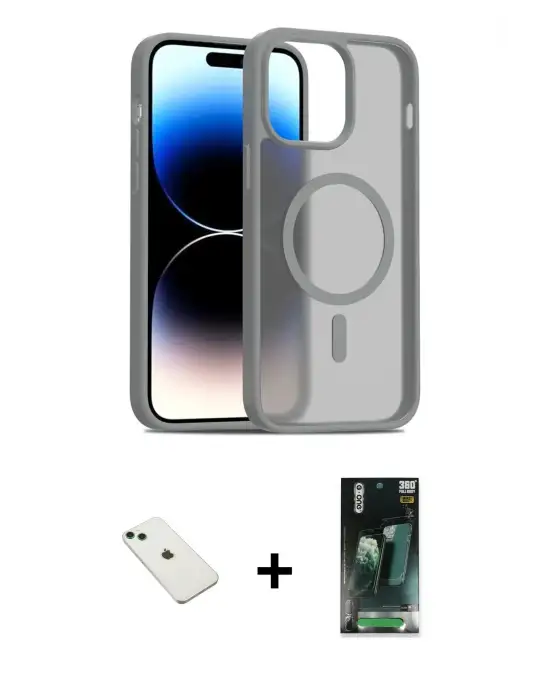 ieg™ iPhone 14 Kılıf Siluet Minimal Prime - Şeffaf 360 Full Body Arka Koruyucu + Diamond Kamera Lens - YL