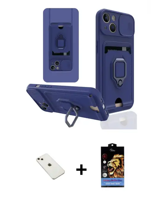 ieg™ iPhone 14 Kılıf Vadi Form Prime - Siyah Buffer Hayalet Cam Ekran Koruyucu + Diamond Kamera Lens - PE