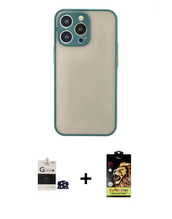 ieg™ iPhone 14 Pro Max Kılıf Ahenk Çizgi Serisi - Siyah Buffer Cam Ekran Koruyucu + Bilvis Titan Kamera Lens - DNMR